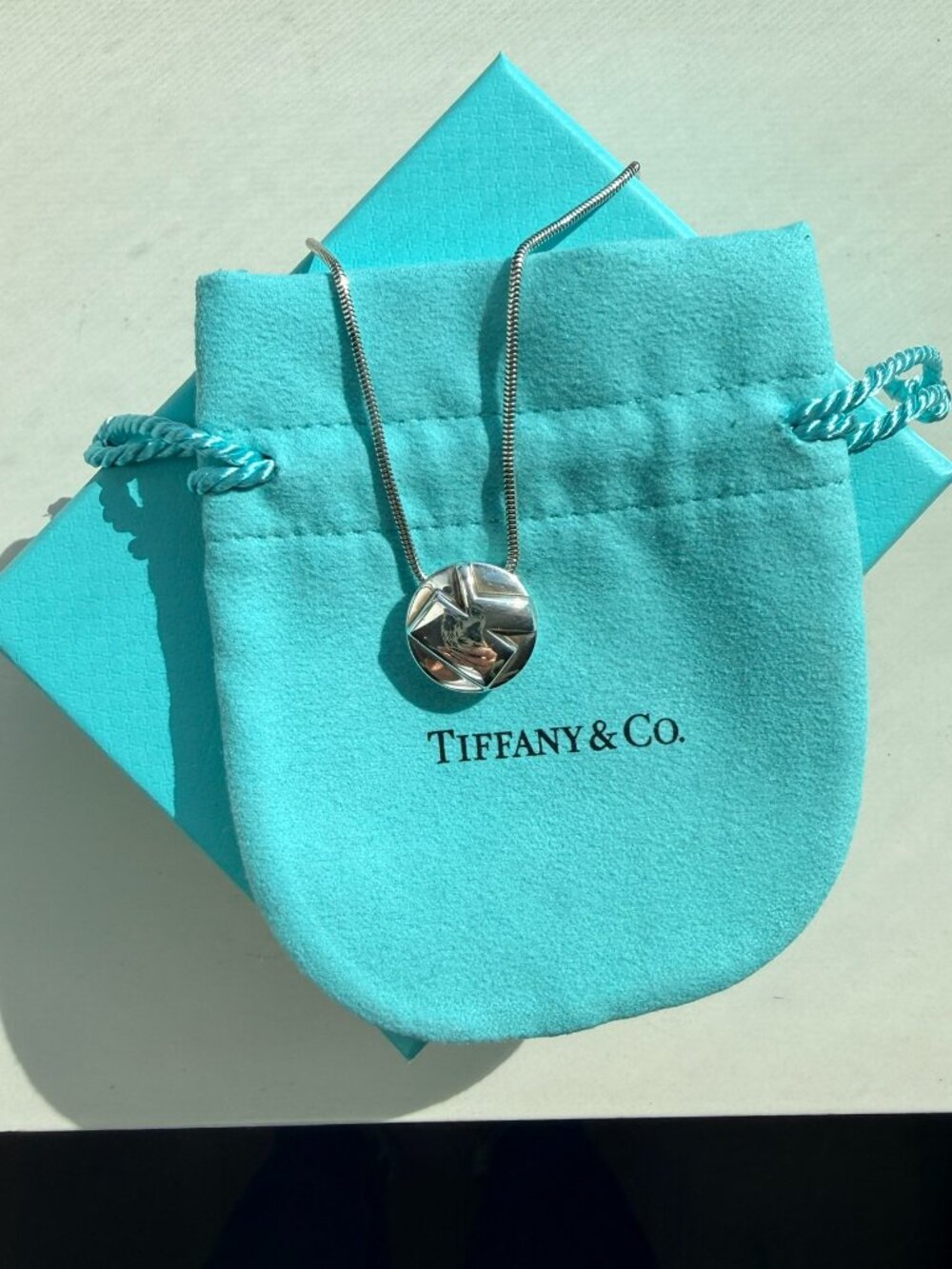 Tiffany & Co Silver Alphabet K Circle Necklace 15.25"